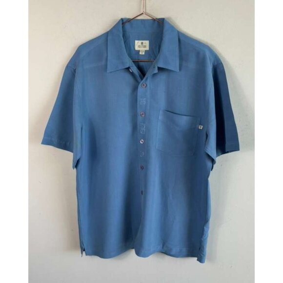 Solitude Men’s Embroidered Button Down Short Sleeve Camp Shirt Blue Size M - Picture 2 of 10